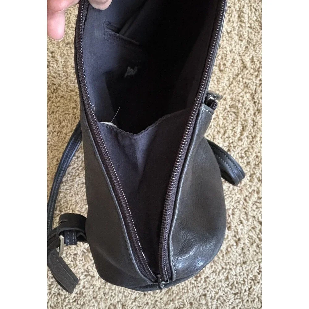 Tignanello Black Soft Leather Zipper Backpack Minimalist Dome Shaped Vintage